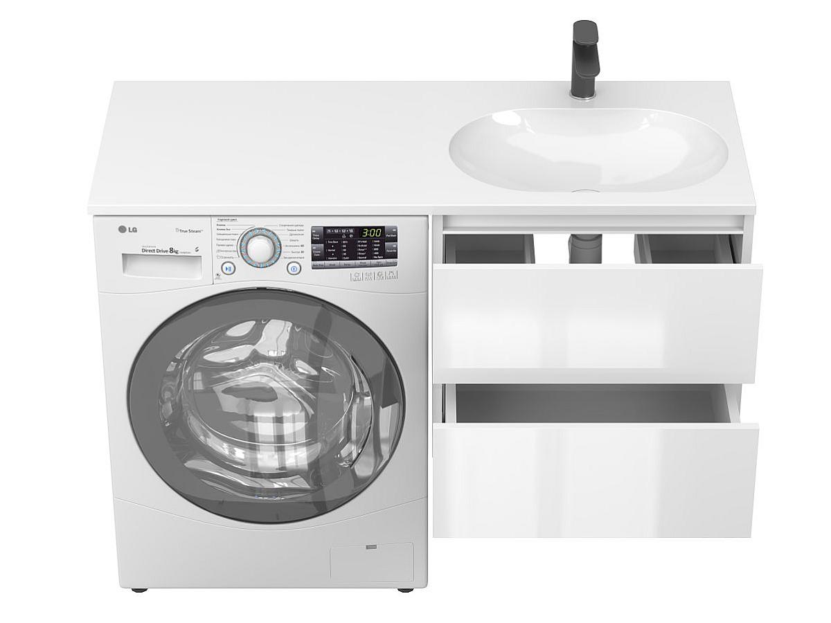 Тумба подвесная LUMO Белая глянцевая с умывальником LAKE 1250 R