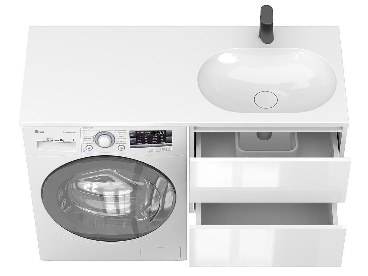 Тумба подвесная LUMO Белая глянцевая с умывальником LAKE 1250 R