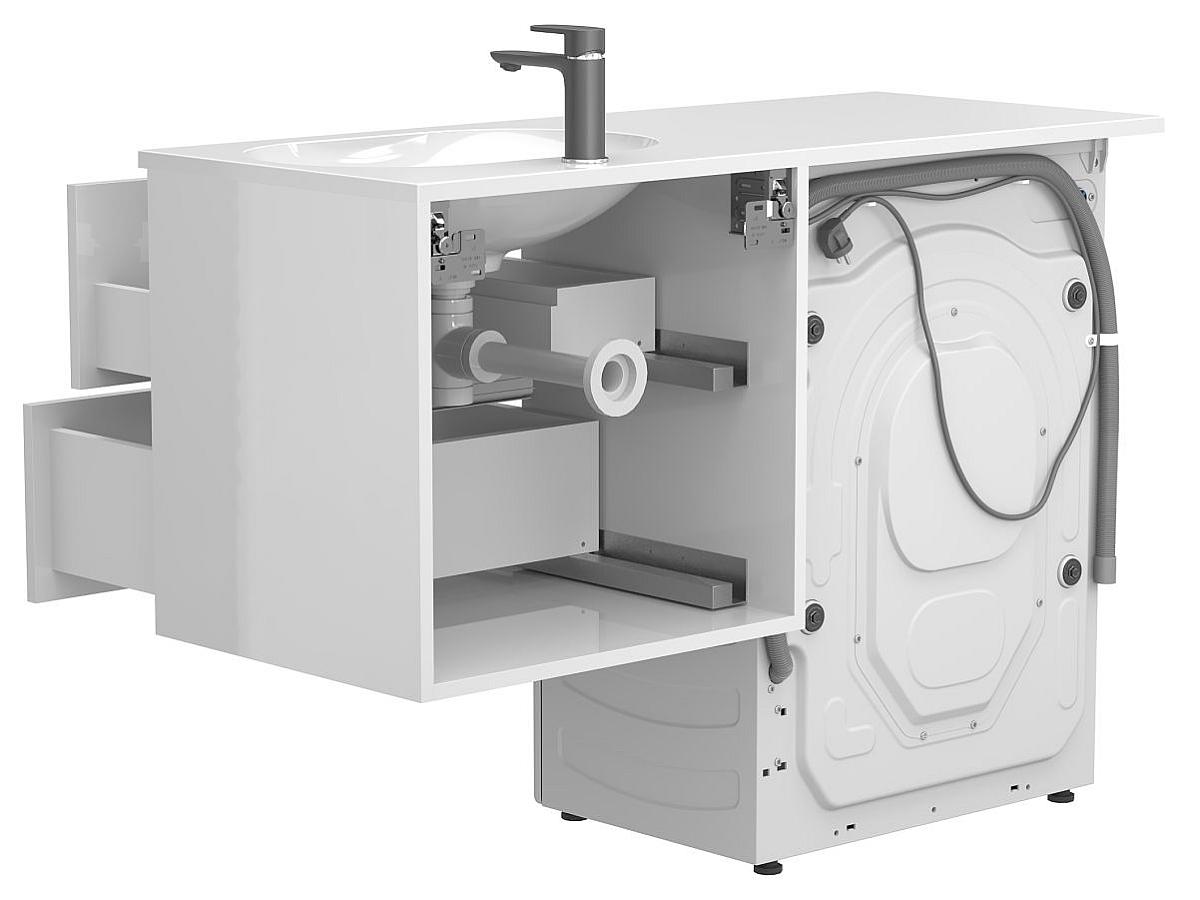 Тумба подвесная LUMO Белая глянцевая с умывальником LAKE 1250 R