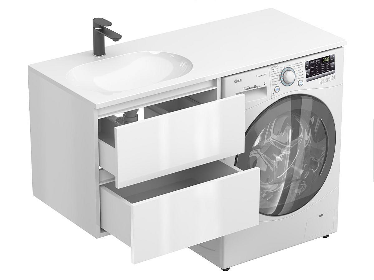 Тумба подвесная LUMO Белая глянцевая с умывальником NEW YORK 1200 L