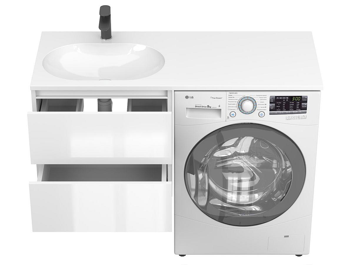 Тумба подвесная LUMO Белая глянцевая с умывальником NEW YORK 1200 L