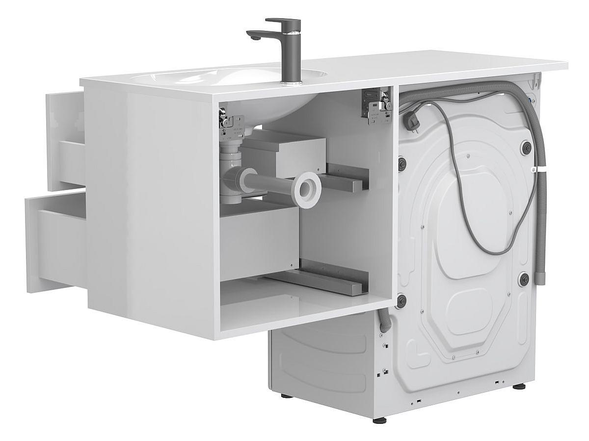 Тумба подвесная LUMO Белая глянцевая с умывальником NEW YORK 1200 R