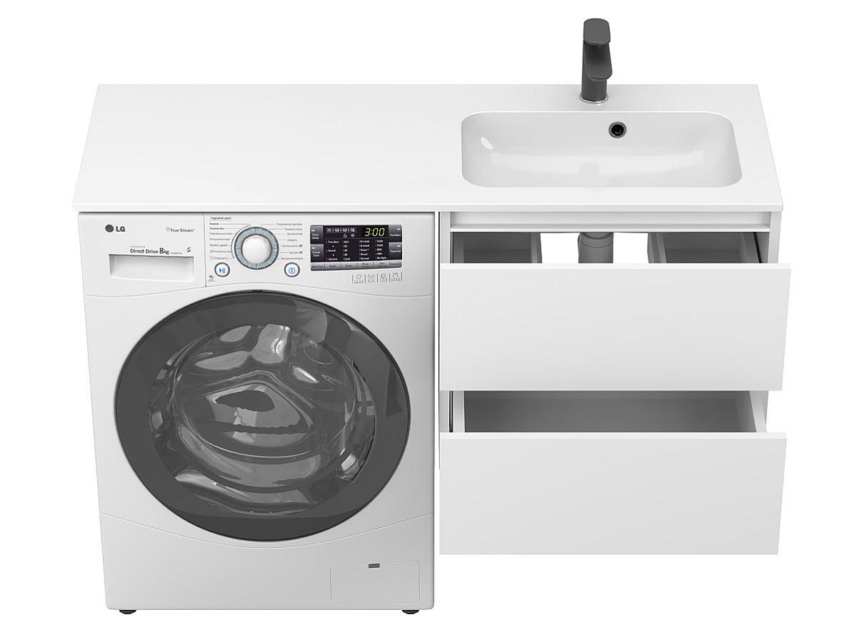 Тумба подвесная LUMO Белая матовая с умывальником DELLA 1200 R