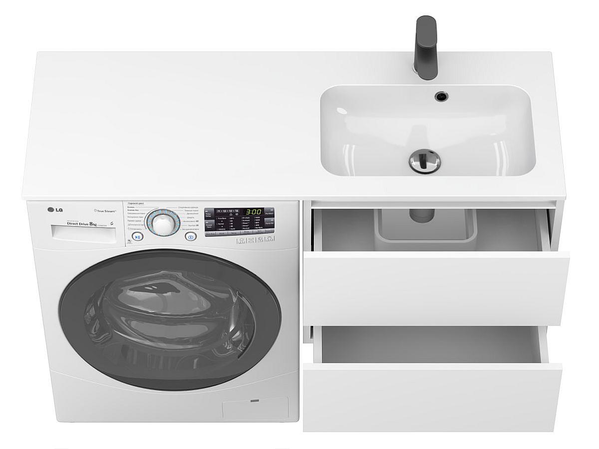 Тумба подвесная LUMO Белая матовая с умывальником DELLA 1200 R