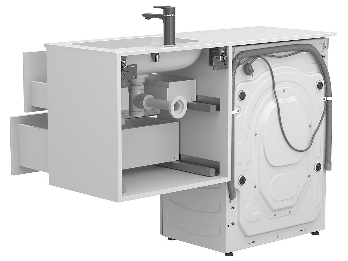 Тумба подвесная LUMO Белая матовая с умывальником DELLA 1200 R