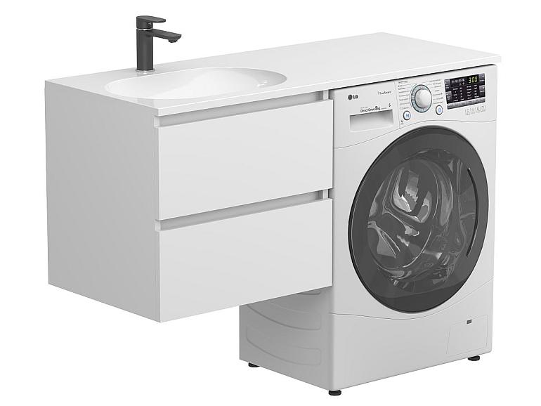 Тумба підвісна LUMO Біла матова з умивальником LAKE 1250 L