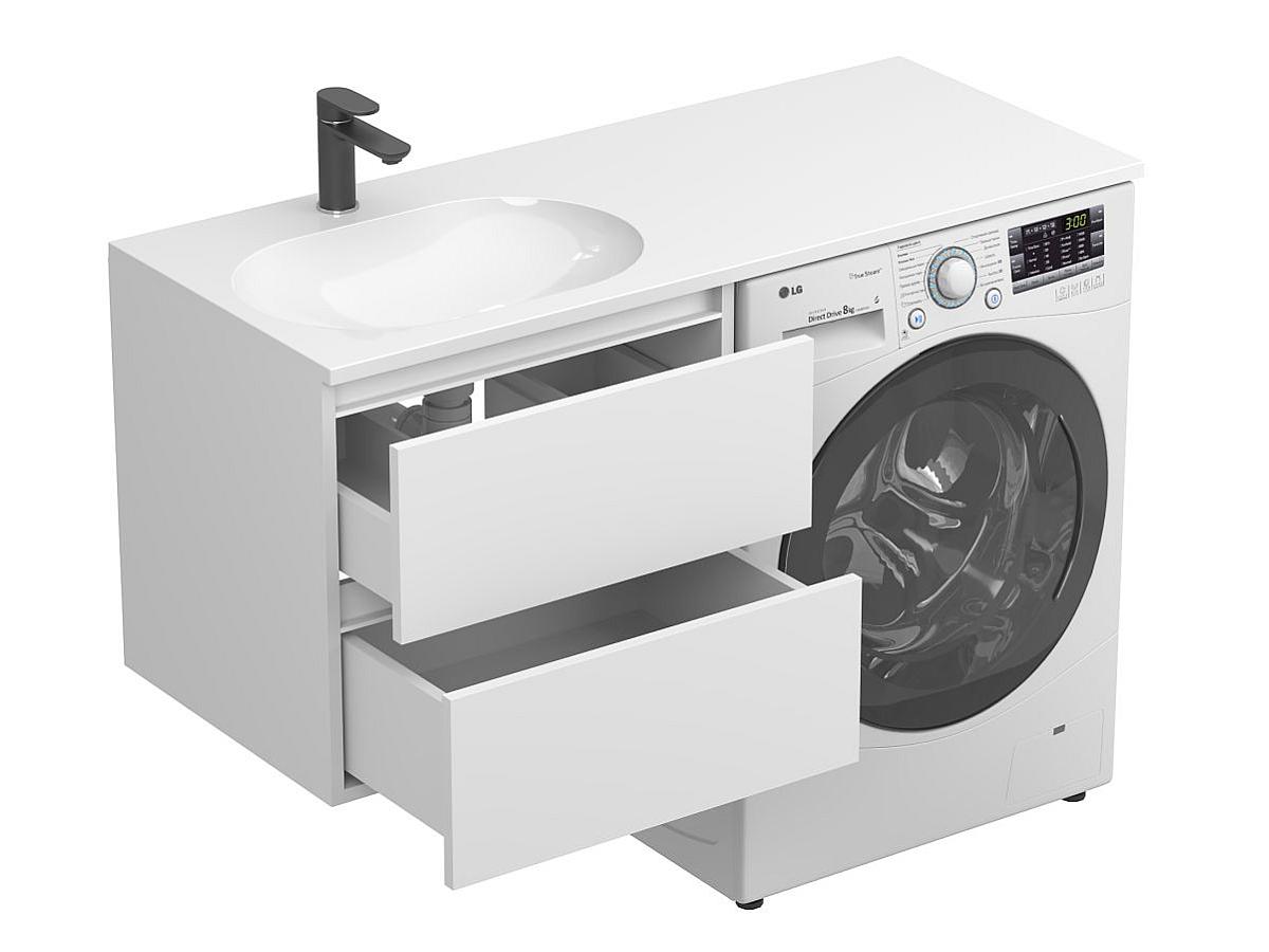 Тумба подвесная LUMO Белая матовая с умывальником LAKE 1250 L