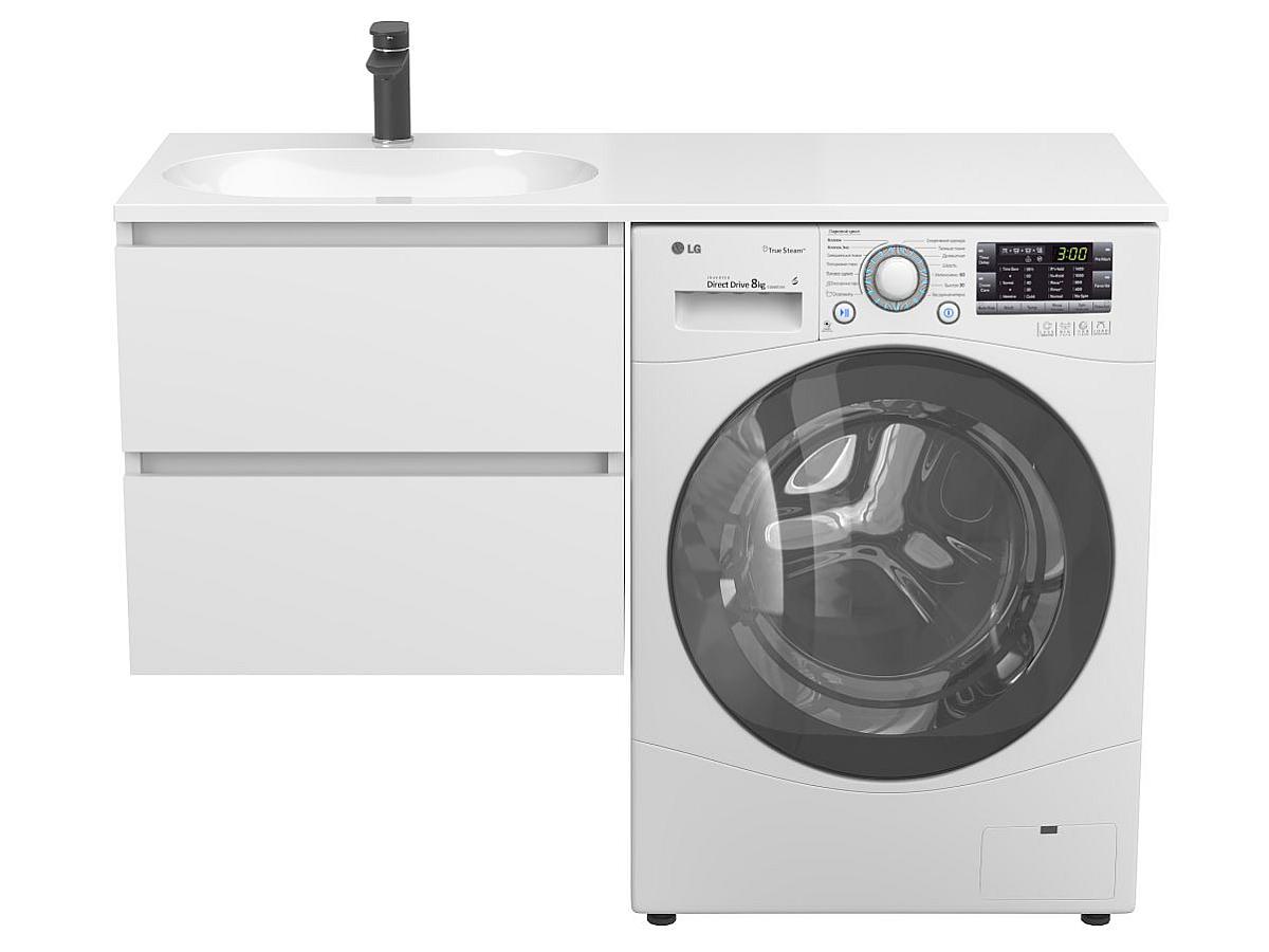 Тумба подвесная LUMO Белая матовая с умывальником LAKE 1250 L