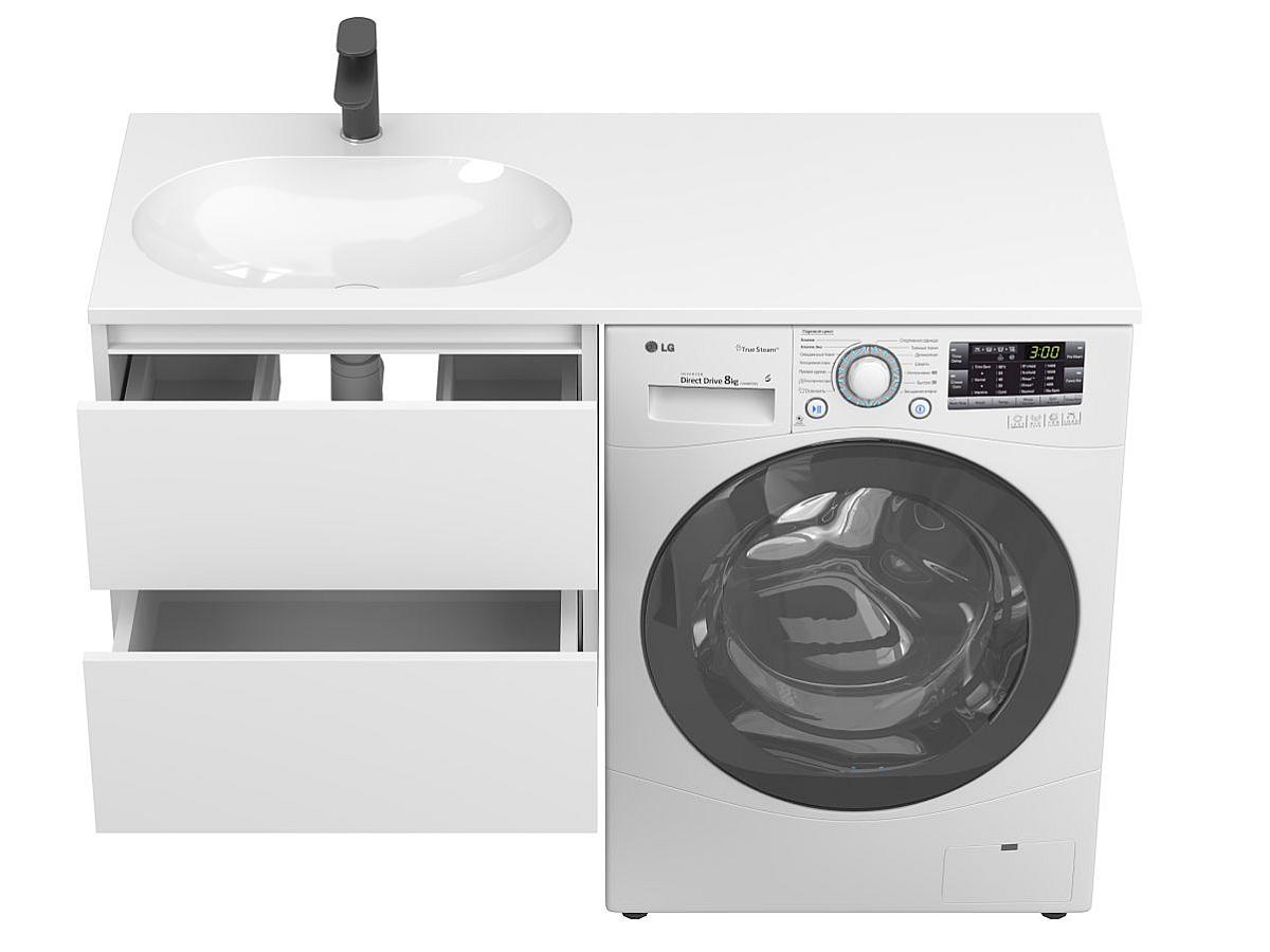 Тумба подвесная LUMO Белая матовая с умывальником LAKE 1250 L