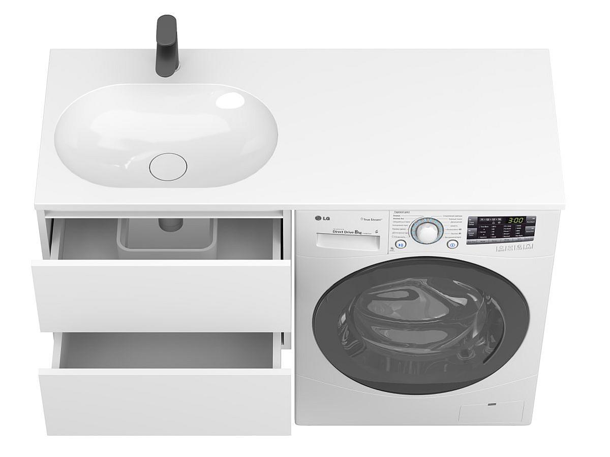 Тумба подвесная LUMO Белая матовая с умывальником LAKE 1250 L