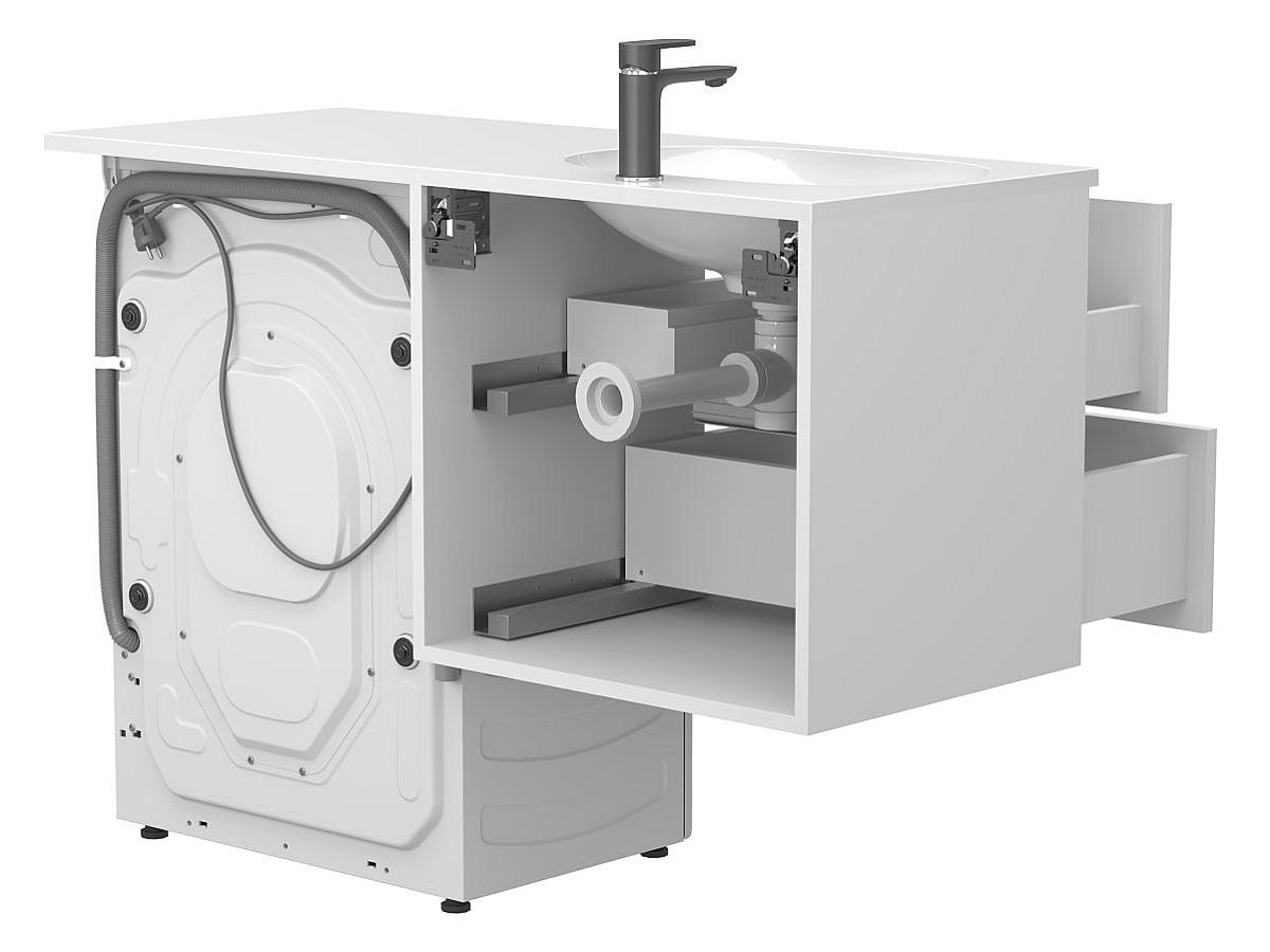 Тумба подвесная LUMO Белая матовая с умывальником LAKE 1250 L