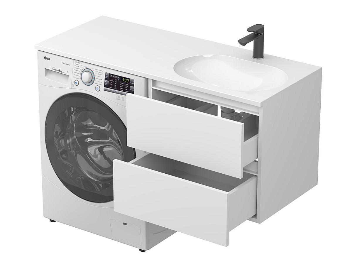 Тумба подвесная LUMO Белая матовая с умывальником LAKE 1250 R