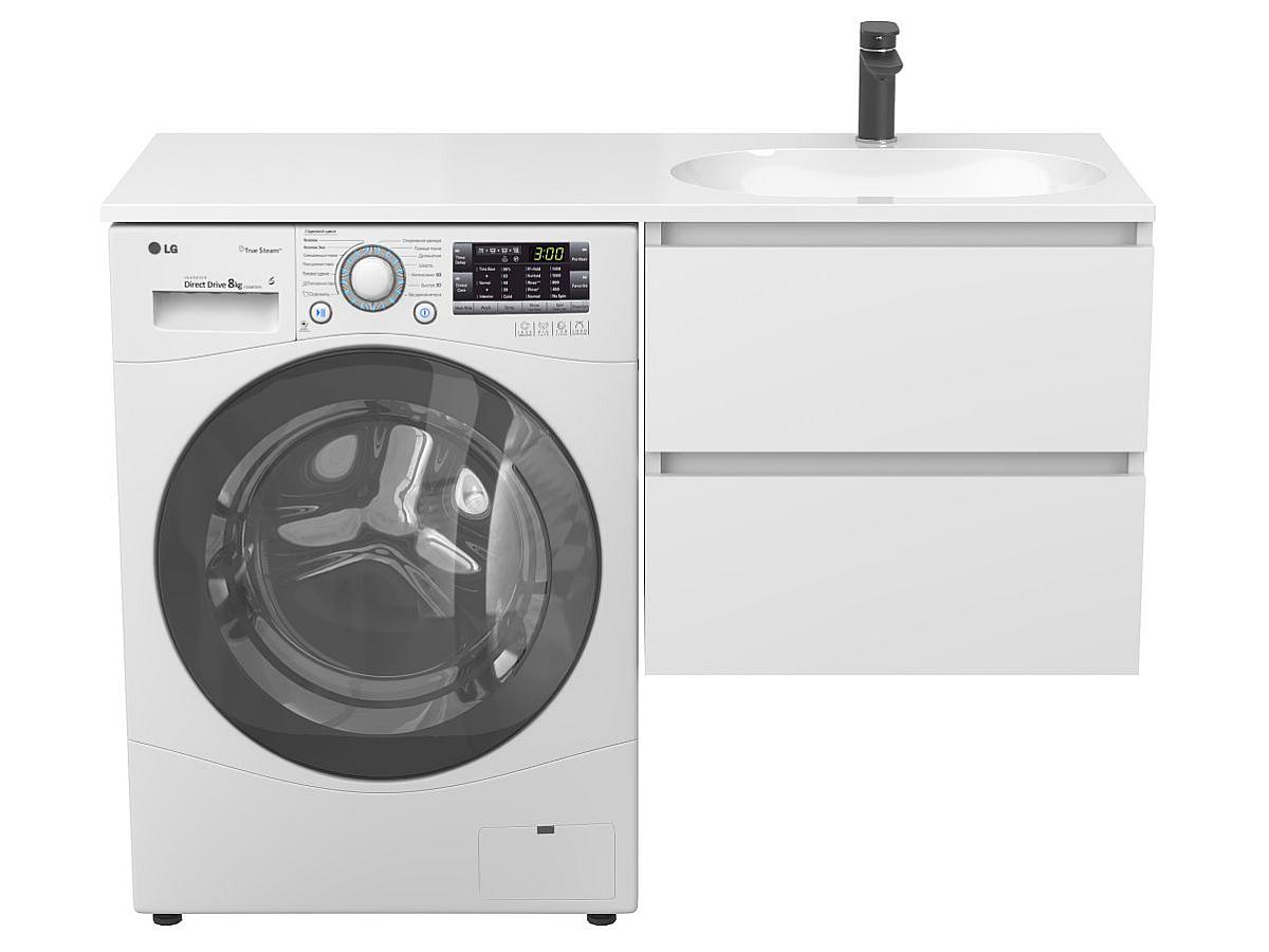 Тумба подвесная LUMO Белая матовая с умывальником LAKE 1250 R