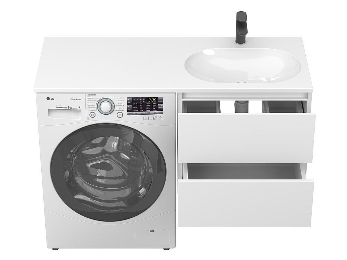 Тумба подвесная LUMO Белая матовая с умывальником LAKE 1250 R