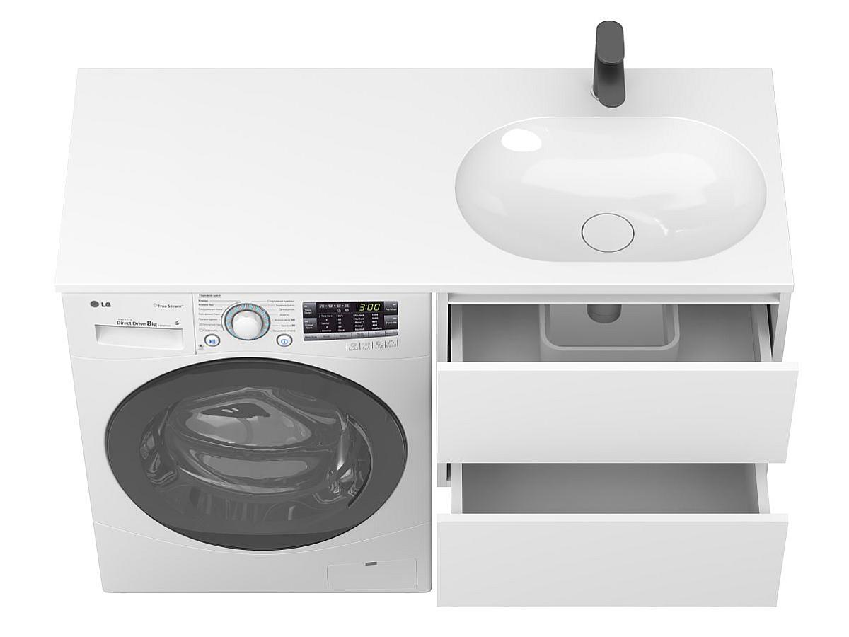 Тумба подвесная LUMO Белая матовая с умывальником LAKE 1250 R