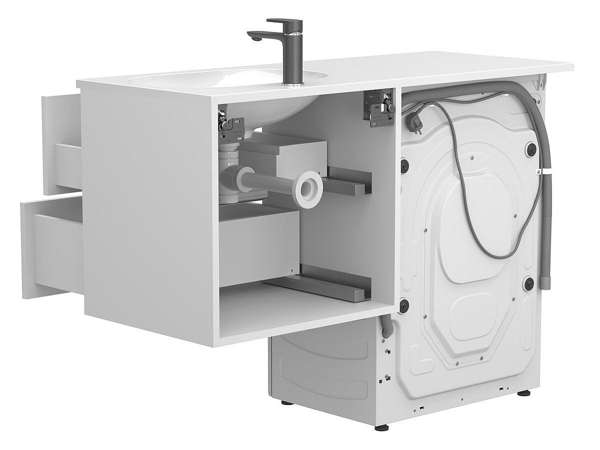 Тумба подвесная LUMO Белая матовая с умывальником LAKE 1250 R