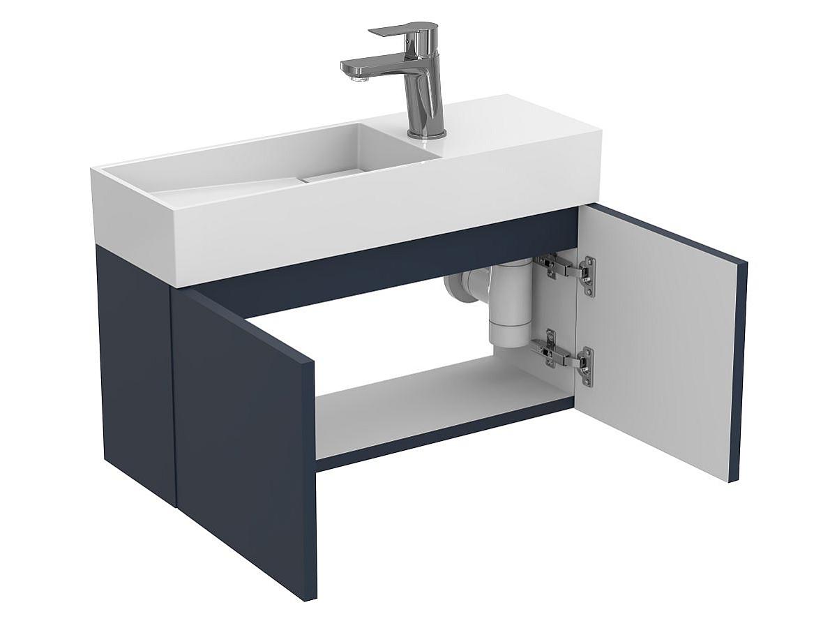 Тумба подвесная MINIMA синяя с умывальником TONI 650