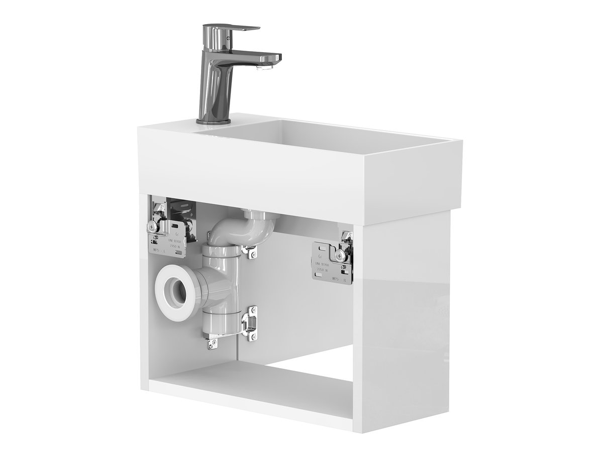 Тумба подвесная MINIMA МДФ плёночный Белый 51414, глянцевая с умывальником TONI 450