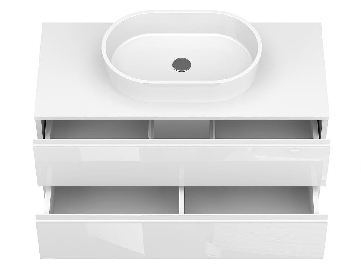 Тумба подвесная MONO 1000 Белая глянцевая с умывальником SORRENTO