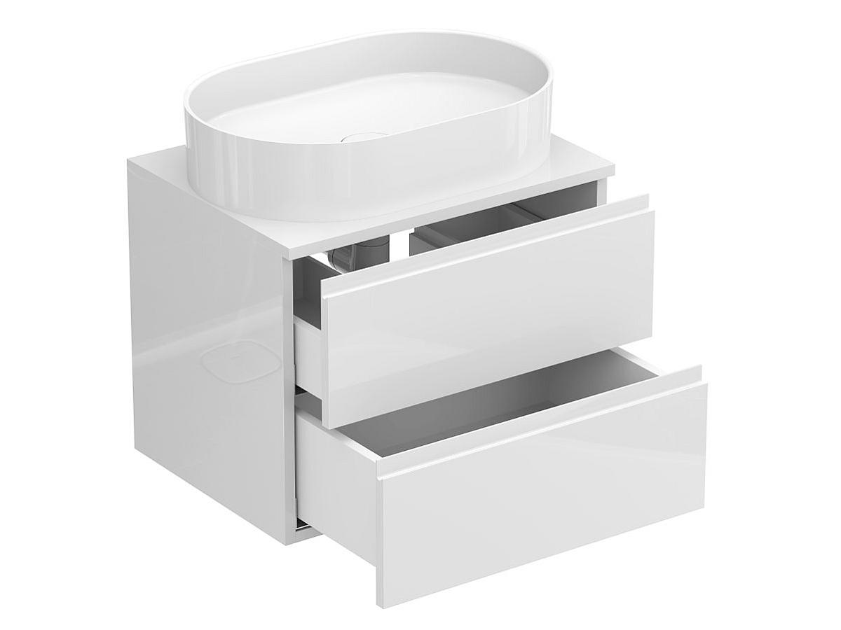 Тумба подвесная MONO 600 Белая глянцевая c умывальником KIRA