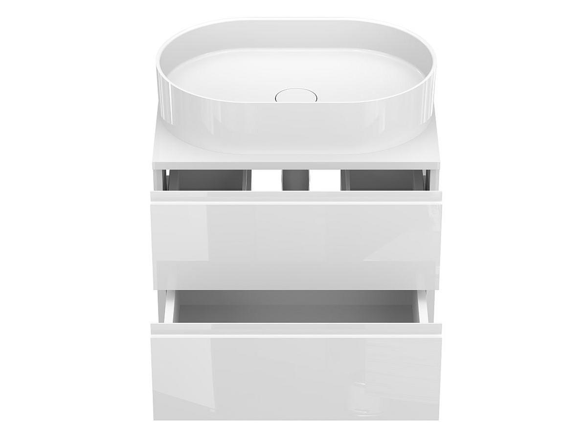 Тумба подвесная MONO 600 Белая глянцевая c умывальником KIRA