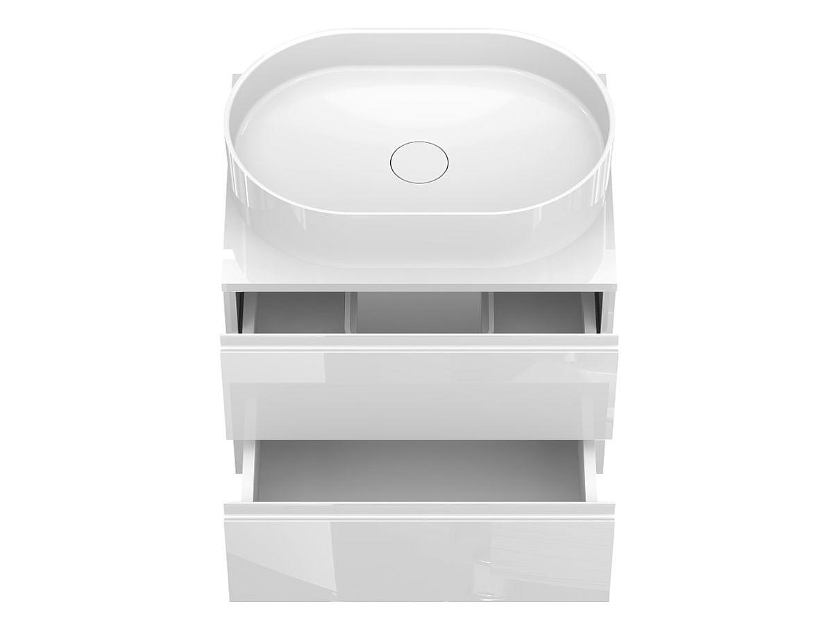 Тумба подвесная MONO 600 Белая глянцевая c умывальником KIRA