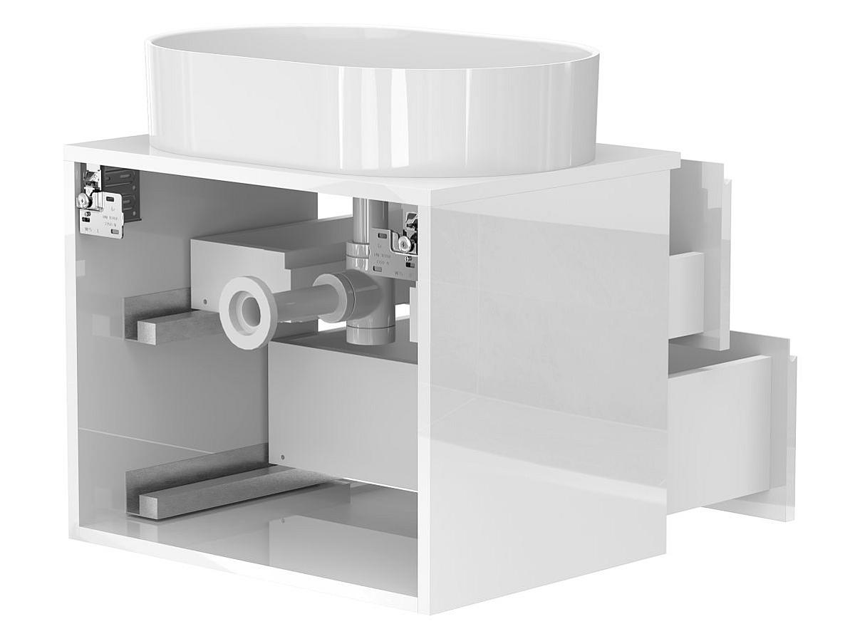 Тумба подвесная MONO 600 Белая глянцевая c умывальником KIRA