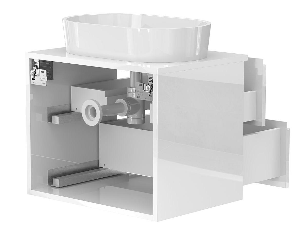 Тумба подвесная MONO 600 Белая глянцевая с умывальником SORRENTO