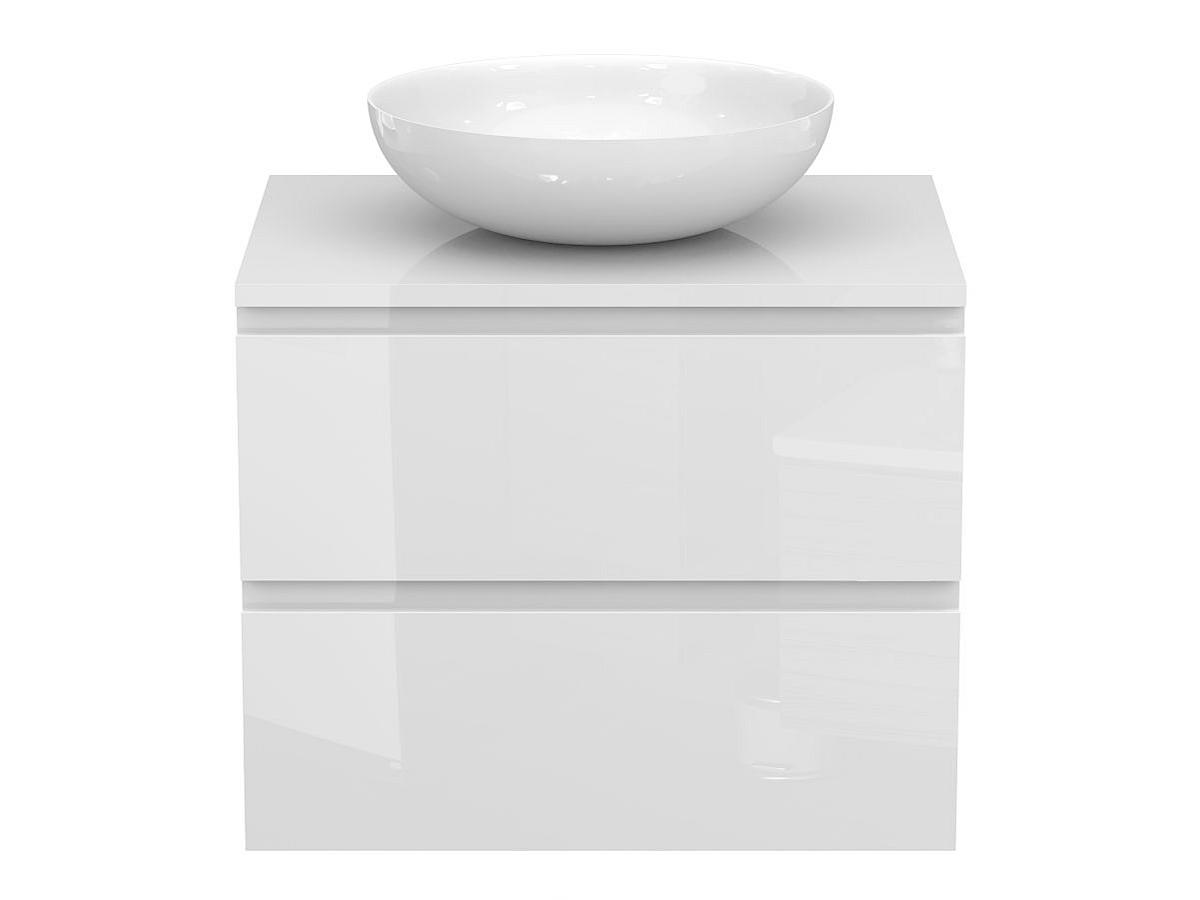 Тумба подвесная MONO 600 Белая глянцевая с умывальником TOBI