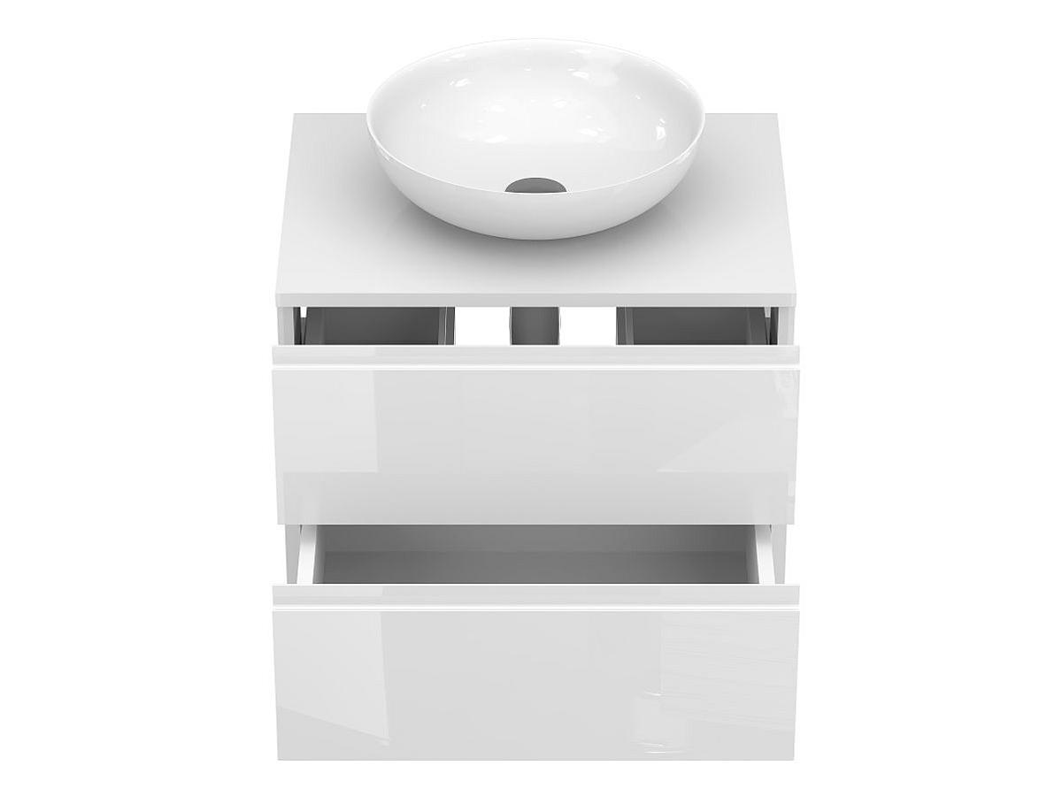 Тумба подвесная MONO 600 Белая глянцевая с умывальником TOBI