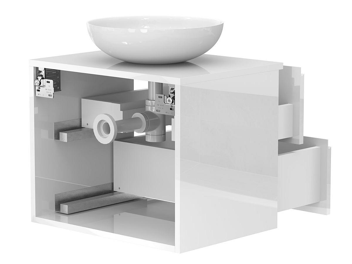 Тумба подвесная MONO 600 Белая глянцевая с умывальником TOBI
