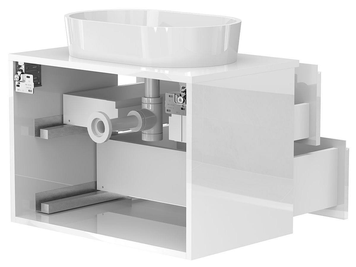 Тумба подвесная MONO 700 Белая глянцевая с умывальником SORRENTO