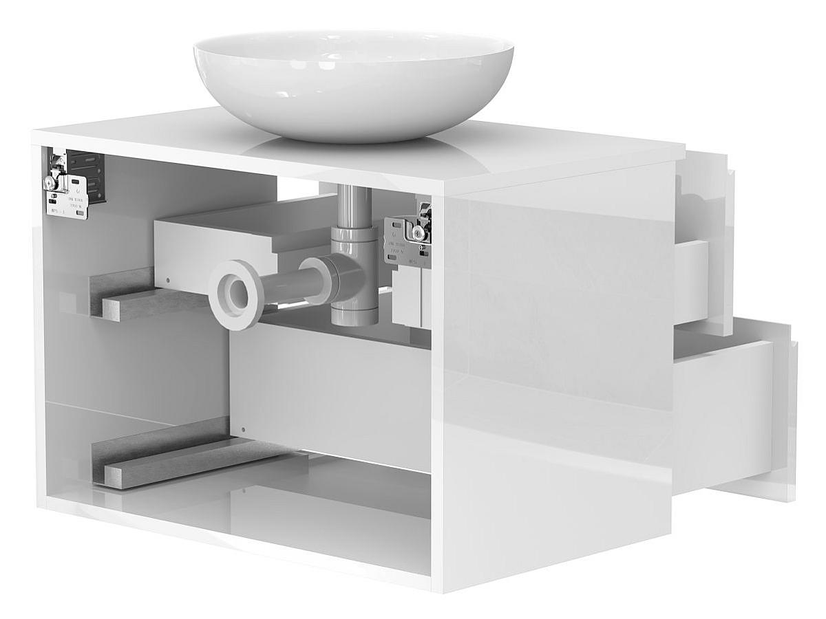 Тумба подвесная MONO 700 Белая глянцевая с умывальником TOBI