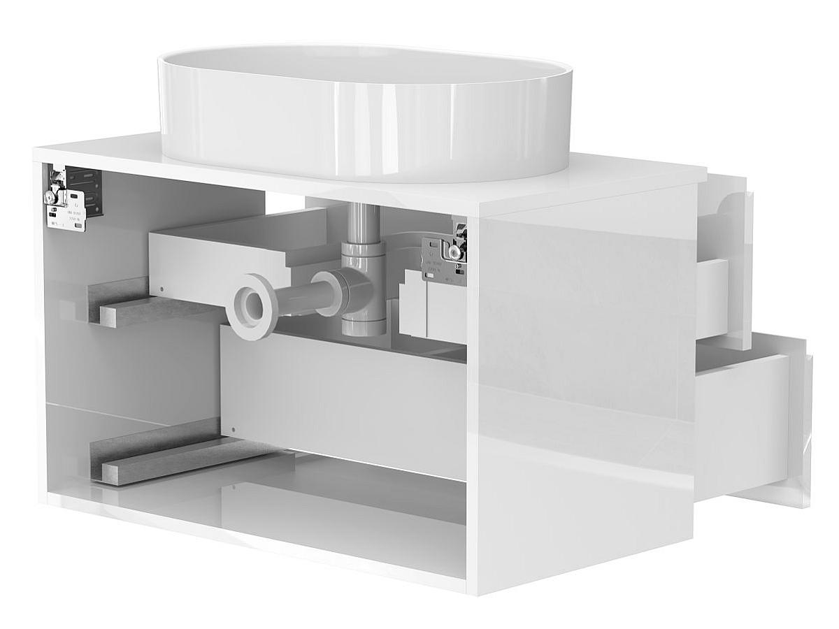 Тумба підвісна MONO 800 Біла глянцева з умивальником KIRA