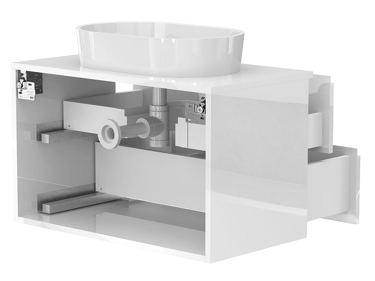 Тумба подвесная MONO 800 Белая глянцевая с умывальником SORRENTO