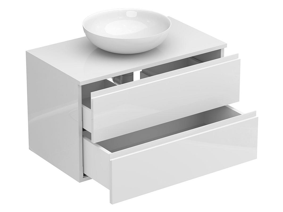 Тумба подвесная MONO 800 Белая глянцевая с умывальником TOBI