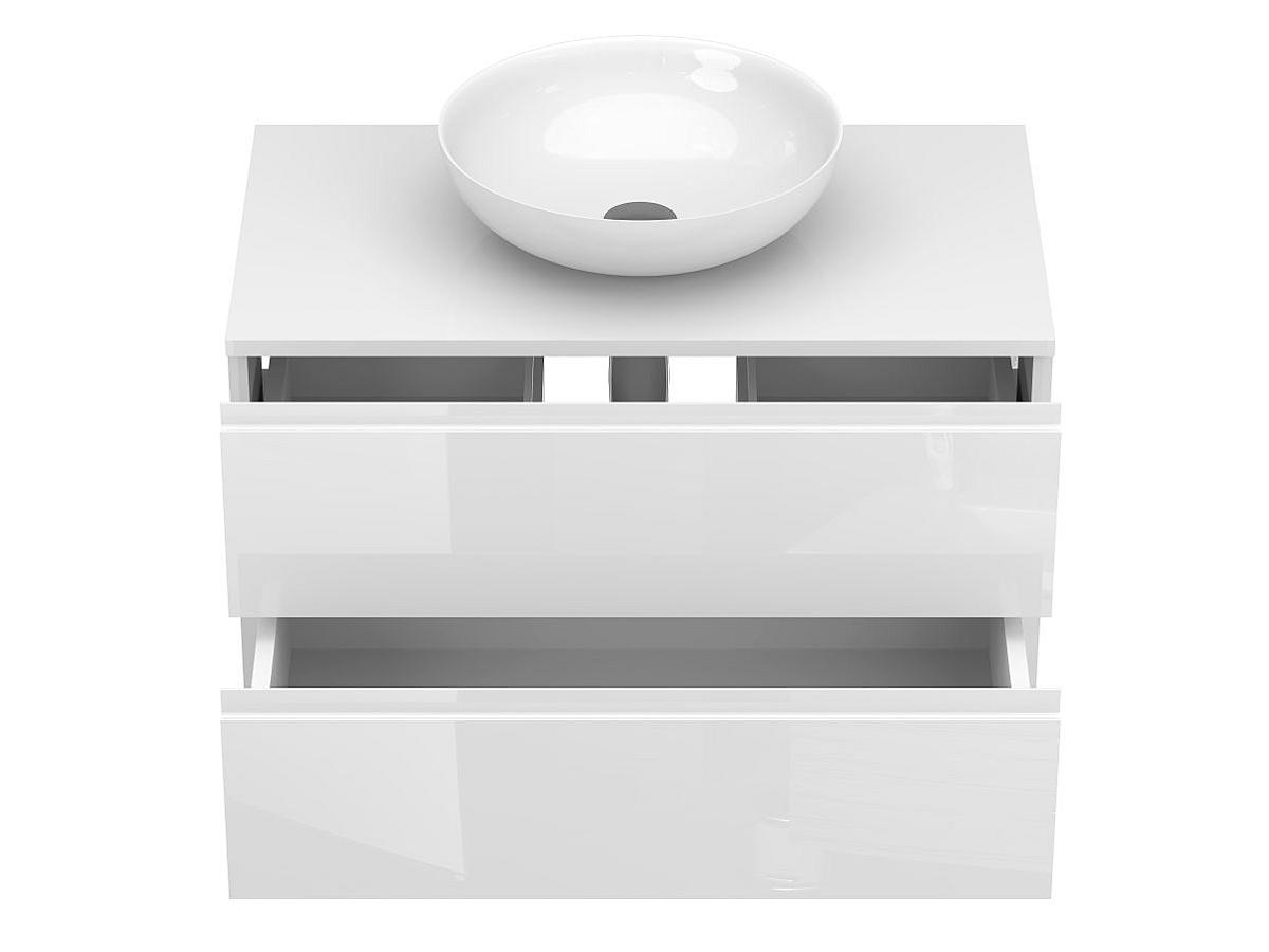 Тумба подвесная MONO 800 Белая глянцевая с умывальником TOBI