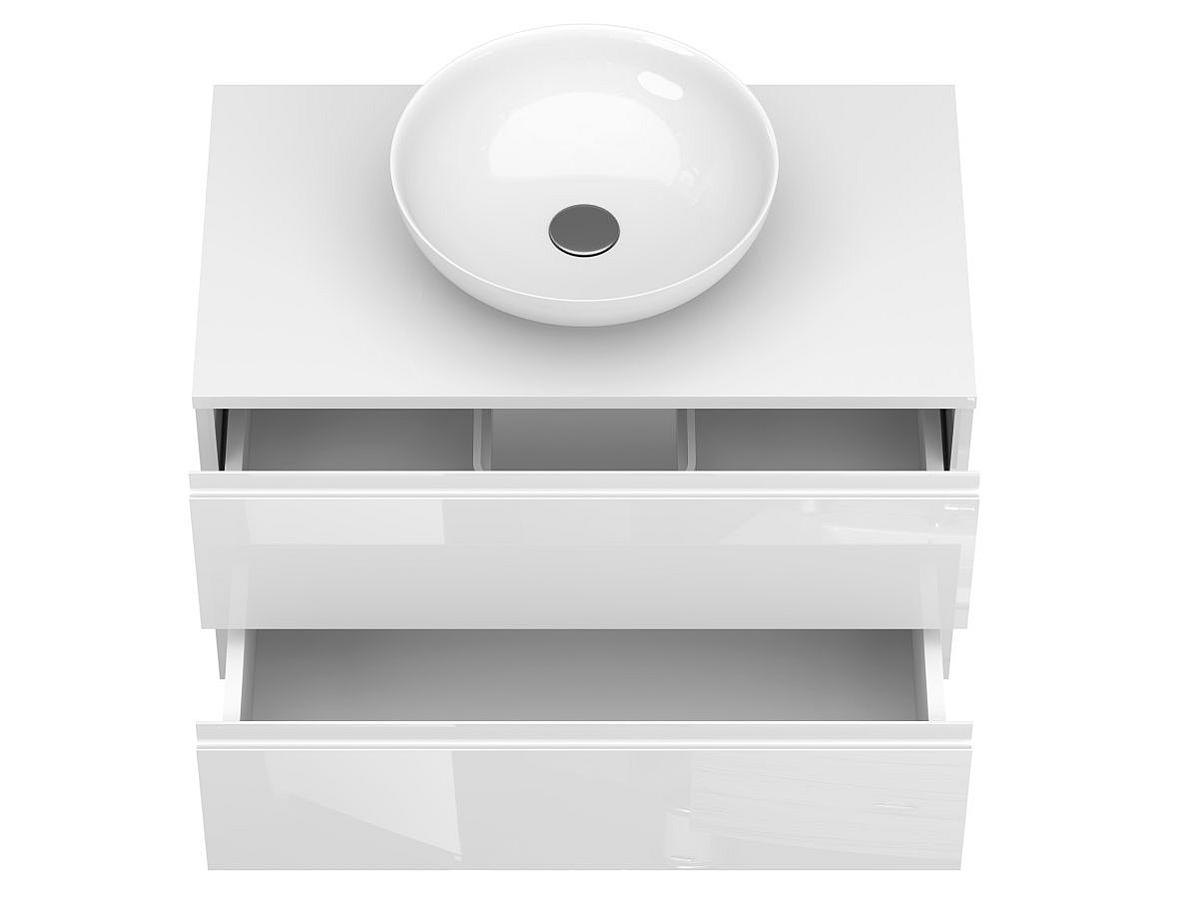 Тумба подвесная MONO 800 Белая глянцевая с умывальником TOBI