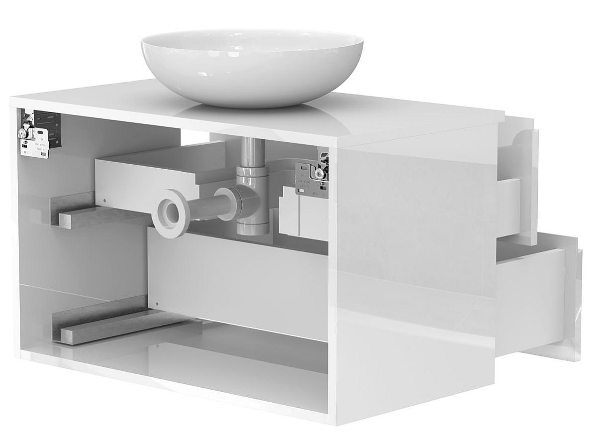Тумба подвесная MONO 800 Белая глянцевая с умывальником TOBI