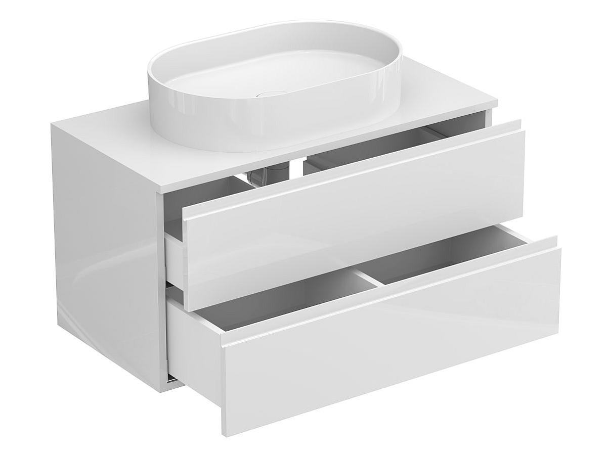 Тумба подвесная MONO 900 Белая глянцевая c умывальником KIRA