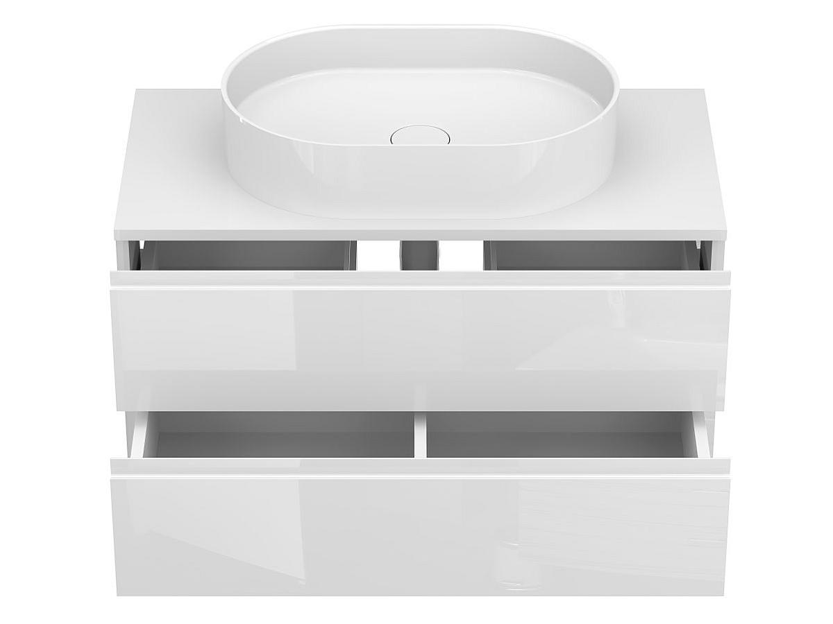 Тумба подвесная MONO 900 Белая глянцевая c умывальником KIRA