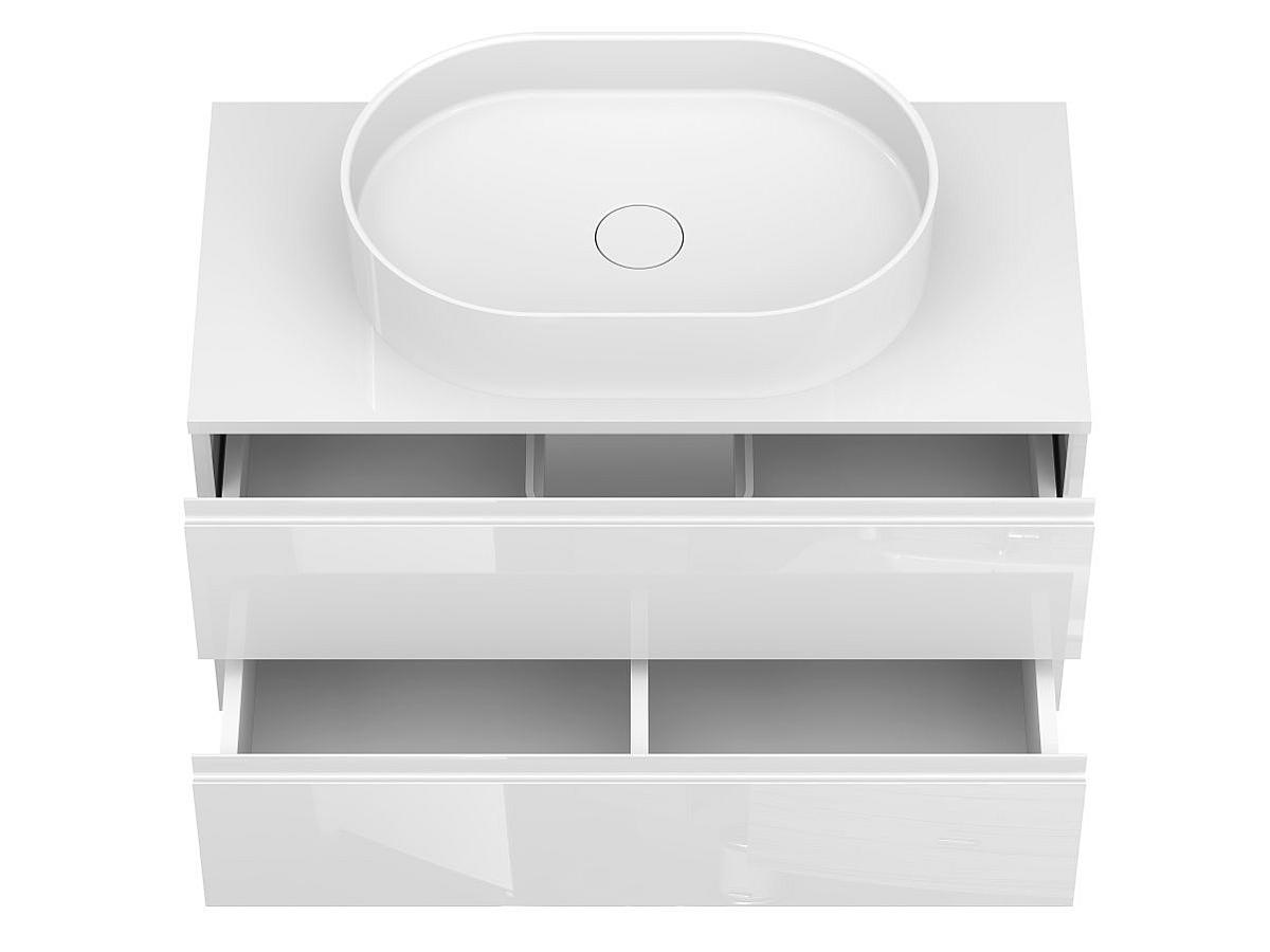 Тумба подвесная MONO 900 Белая глянцевая c умывальником KIRA