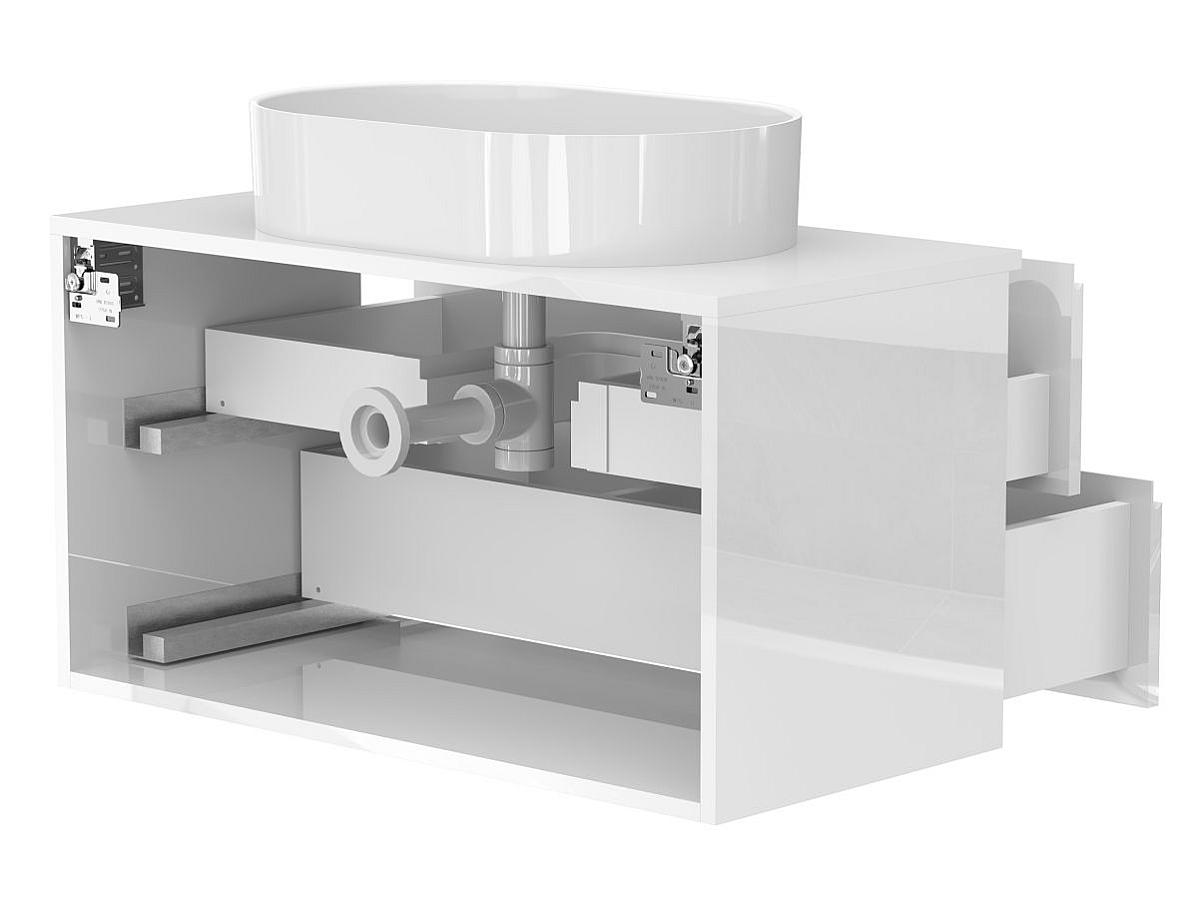 Тумба подвесная MONO 900 Белая глянцевая c умывальником KIRA
