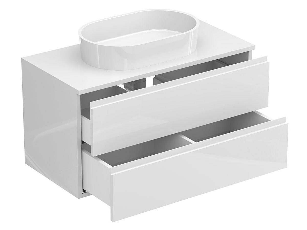 Тумба подвесная MONO 900 Белая глянцевая с умывальником SORRENTO
