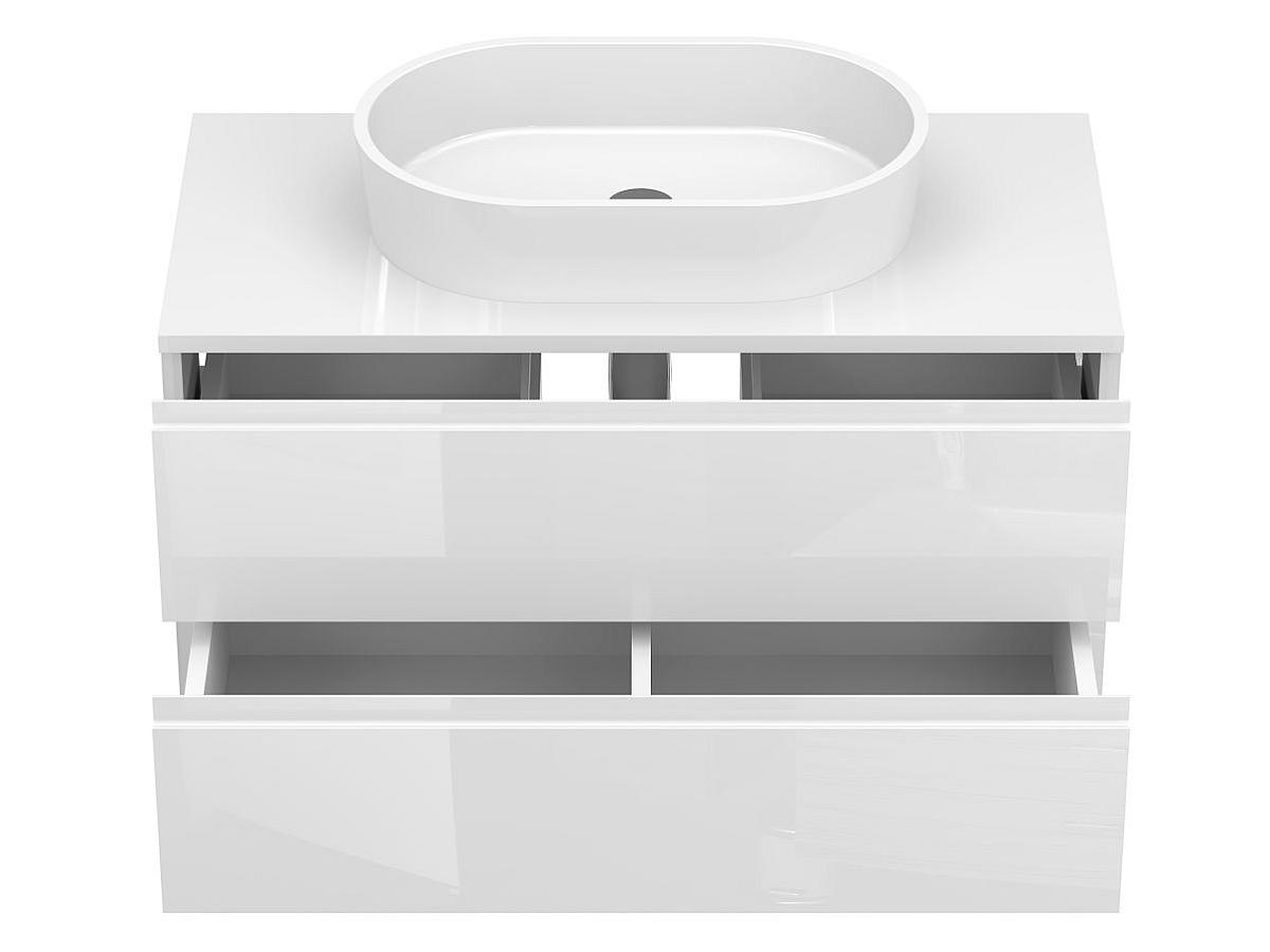 Тумба подвесная MONO 900 Белая глянцевая с умывальником SORRENTO