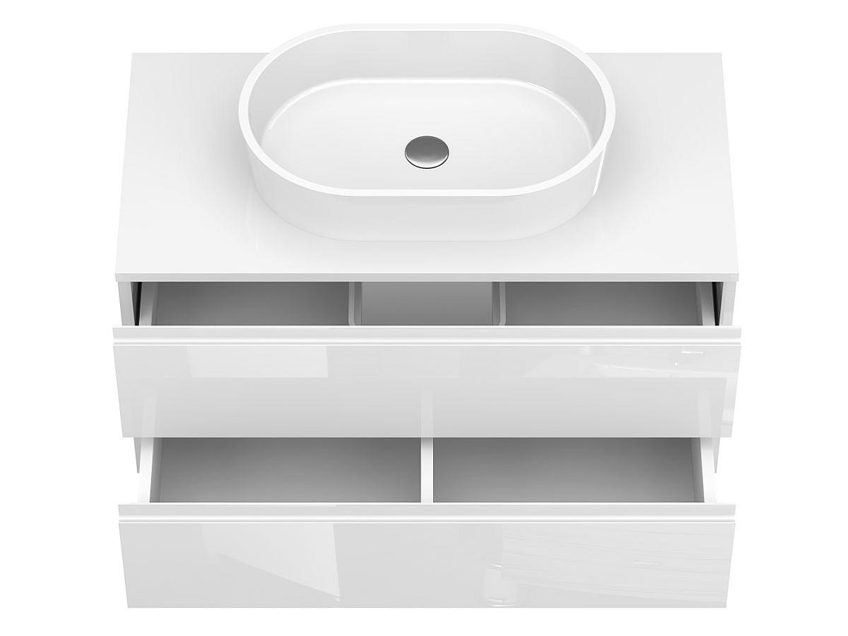 Тумба подвесная MONO 900 Белая глянцевая с умывальником SORRENTO