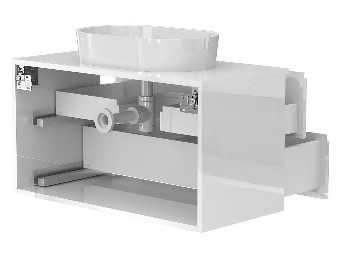 Тумба подвесная MONO 900 Белая глянцевая с умывальником SORRENTO