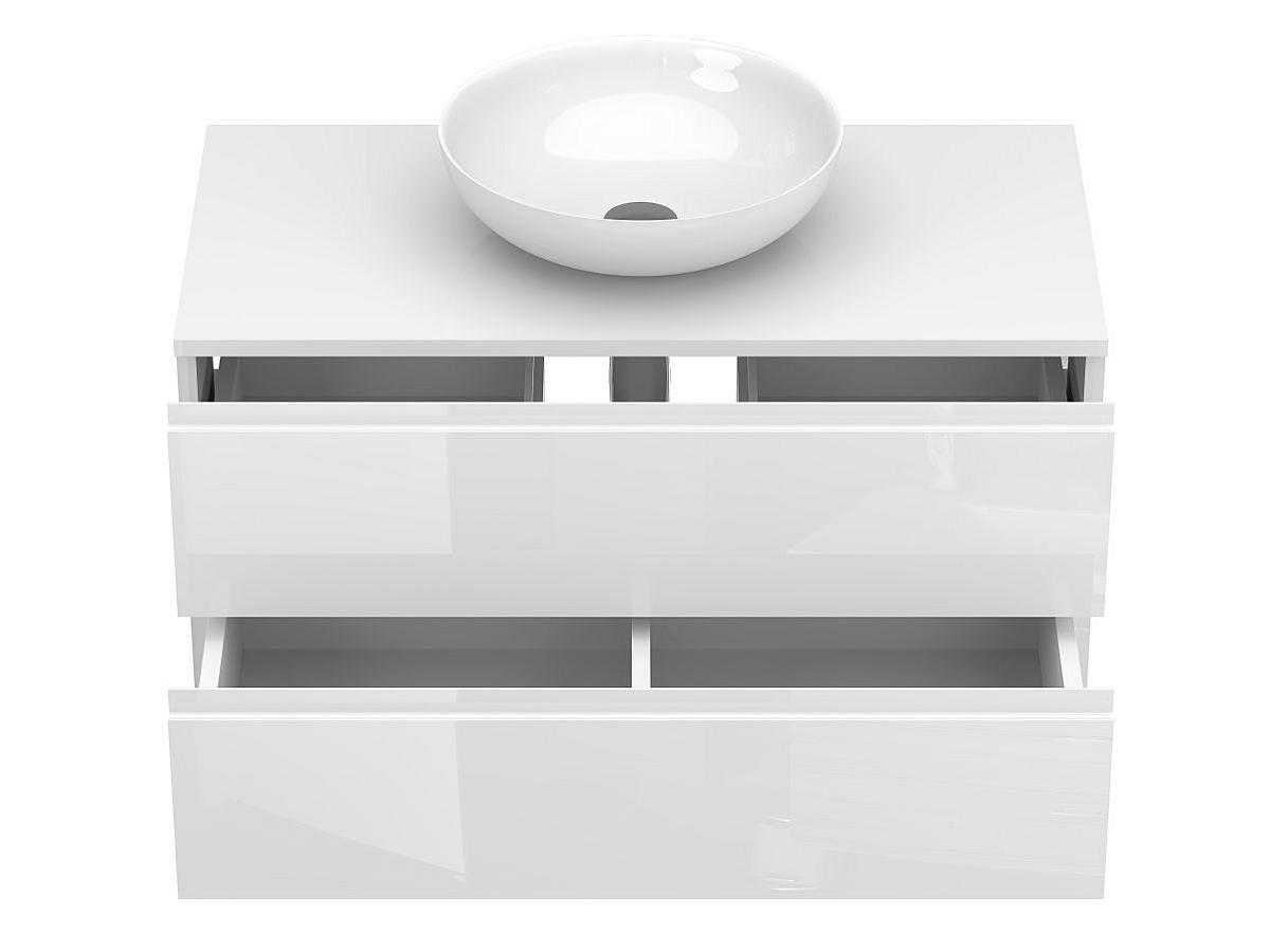 Тумба подвесная MONO 900 Белая глянцевая с умывальником TOBI