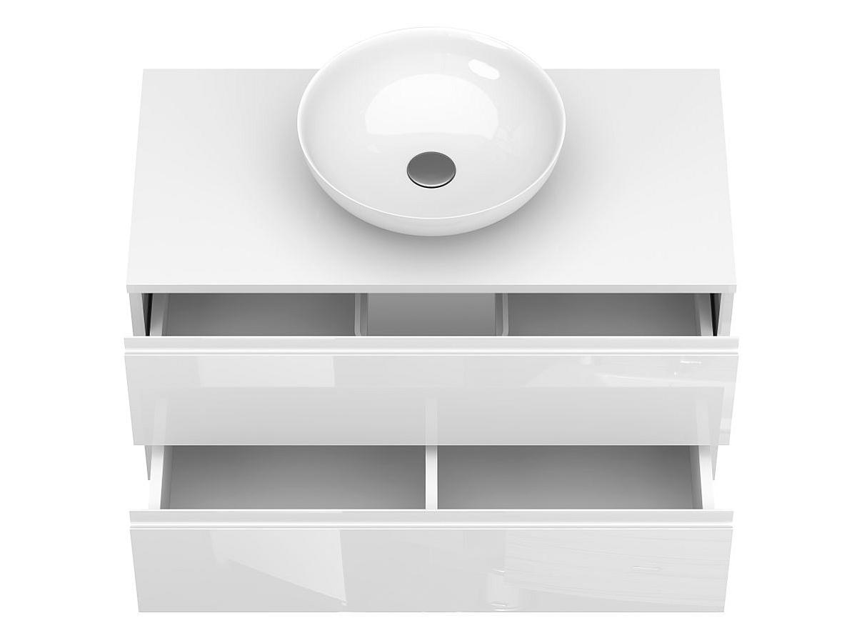 Тумба подвесная MONO 900 Белая глянцевая с умывальником TOBI