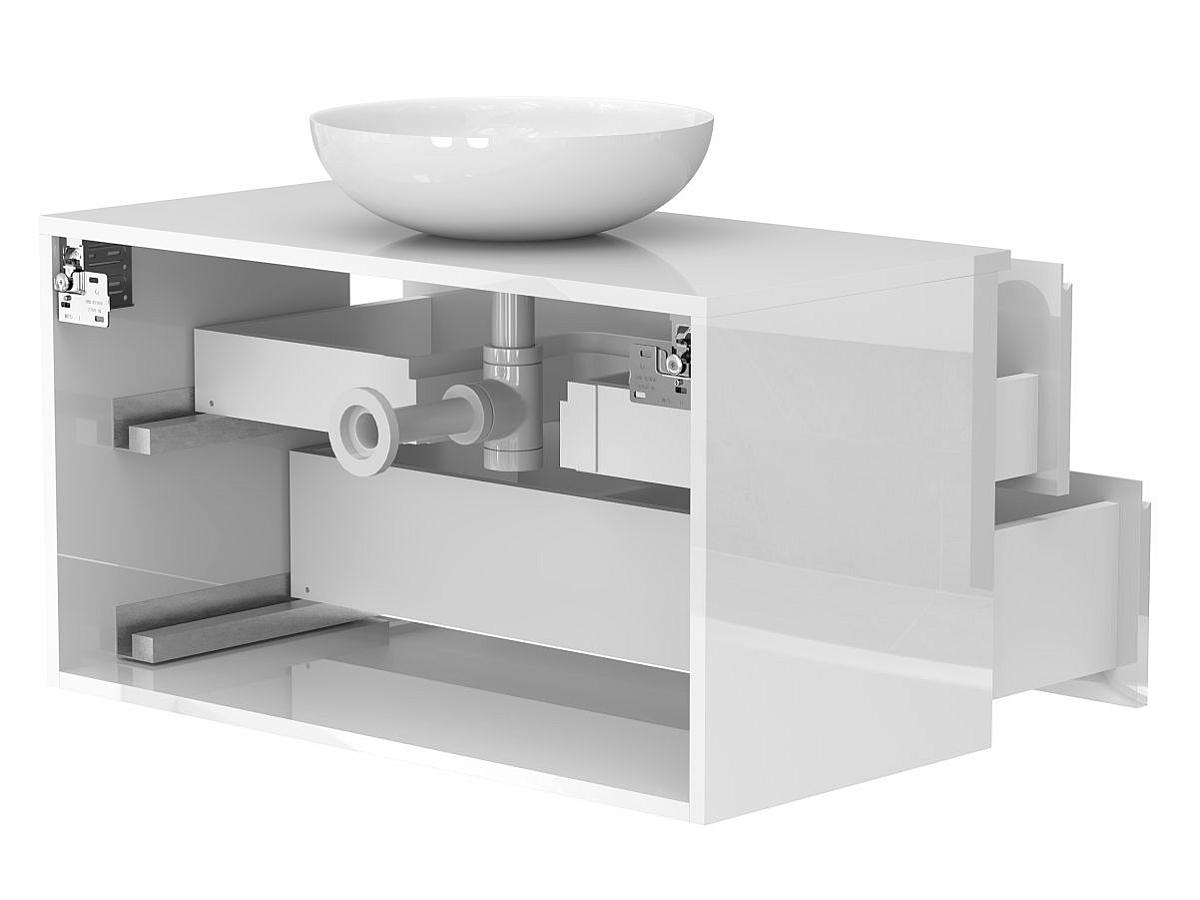 Тумба подвесная MONO 900 Белая глянцевая с умывальником TOBI